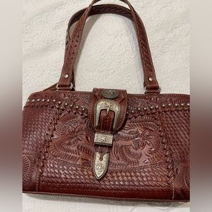 American West Tooled Leather Shoulder Bag Purse